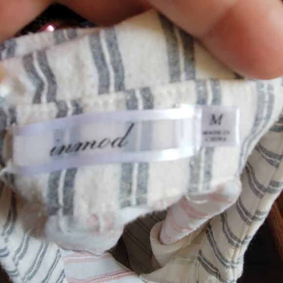 Medium Inmod White Pastel Stripe Button Down Shirt, Pink, Blue, Yellow & Gray - Picture 3 of 4